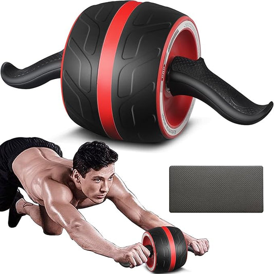 AB Wheel Roller with Resistance Spring, Automatic Rebound Exercise Abdominal Ultra-Wide Wheels Fitness for Gym & Home, Core Work-out Strength-Training Roller with Knee Pad, 14.6"W