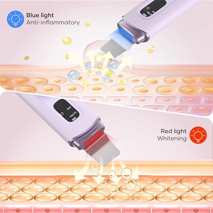 4 in1 Facial Skincare Scrubber,Skin Scrubber Face Spatula - Blackhead Remover with 4 Modes, Pore Extractor Face Spatula Deep Cleansing for Facial Skincare LCD Display, IPX7 Waterproof-Purple