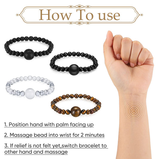 Yinkin 4 Pcs Anti Nausea Wristband Adjustable Acupressure Motion Sickness Bracelet Wristband Anti Dizzy Bracelet for Relieving Nausea Morning Car Travel Sickness(Elegant Style)