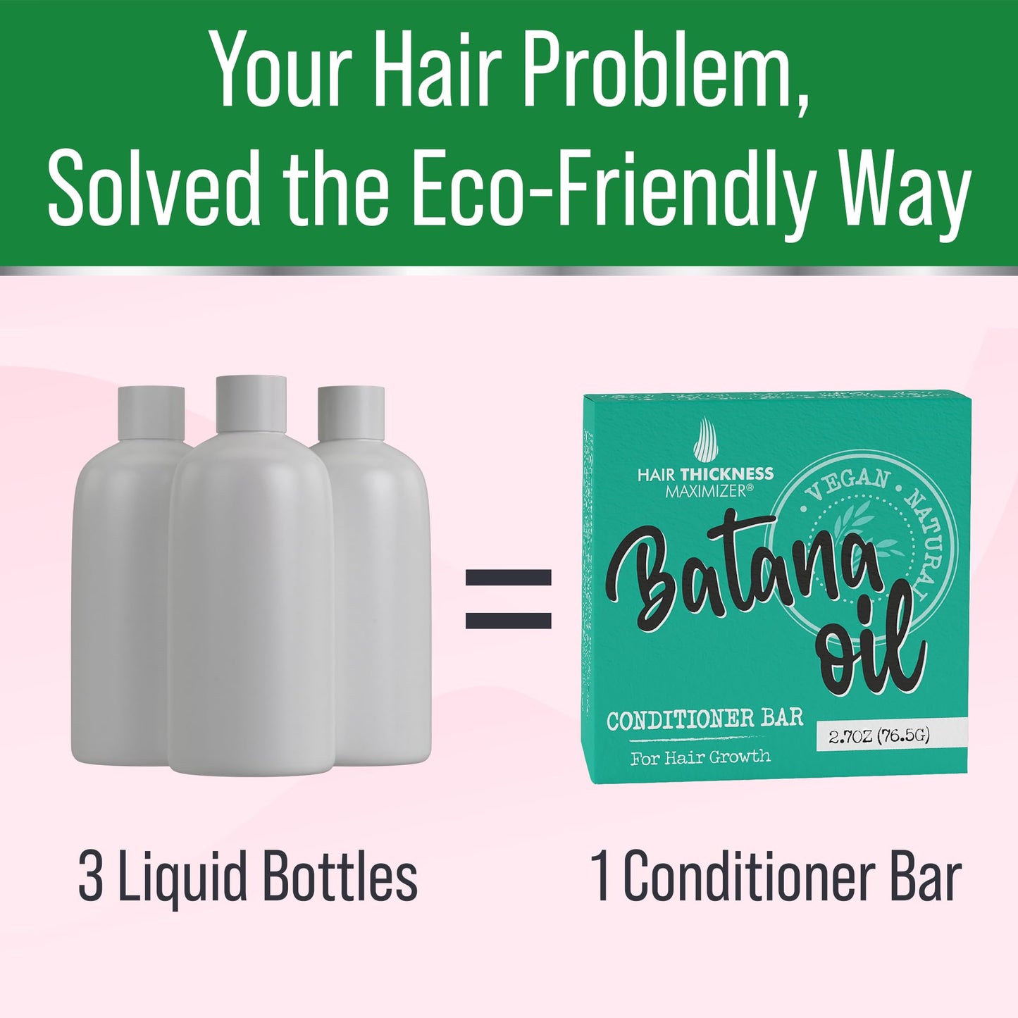 Batana Oil for Hair Growth Conditioner Bar. Eco Friendly, Vegan, Color Safe, pH Balanced. Solid Conditioner Bar Equal To 3 Liquid Bottles. Zero Plastic, USA Made, Strengthening & Dry Hair Relief