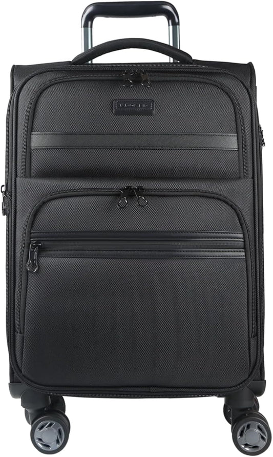 KROSER Softside Expandable Carry On Luggage with Spinner Wheels & Built-in TSA Lock, Durable Suitcase Rolling Luggage with USB Port, Carry-On 20-Inch, Black