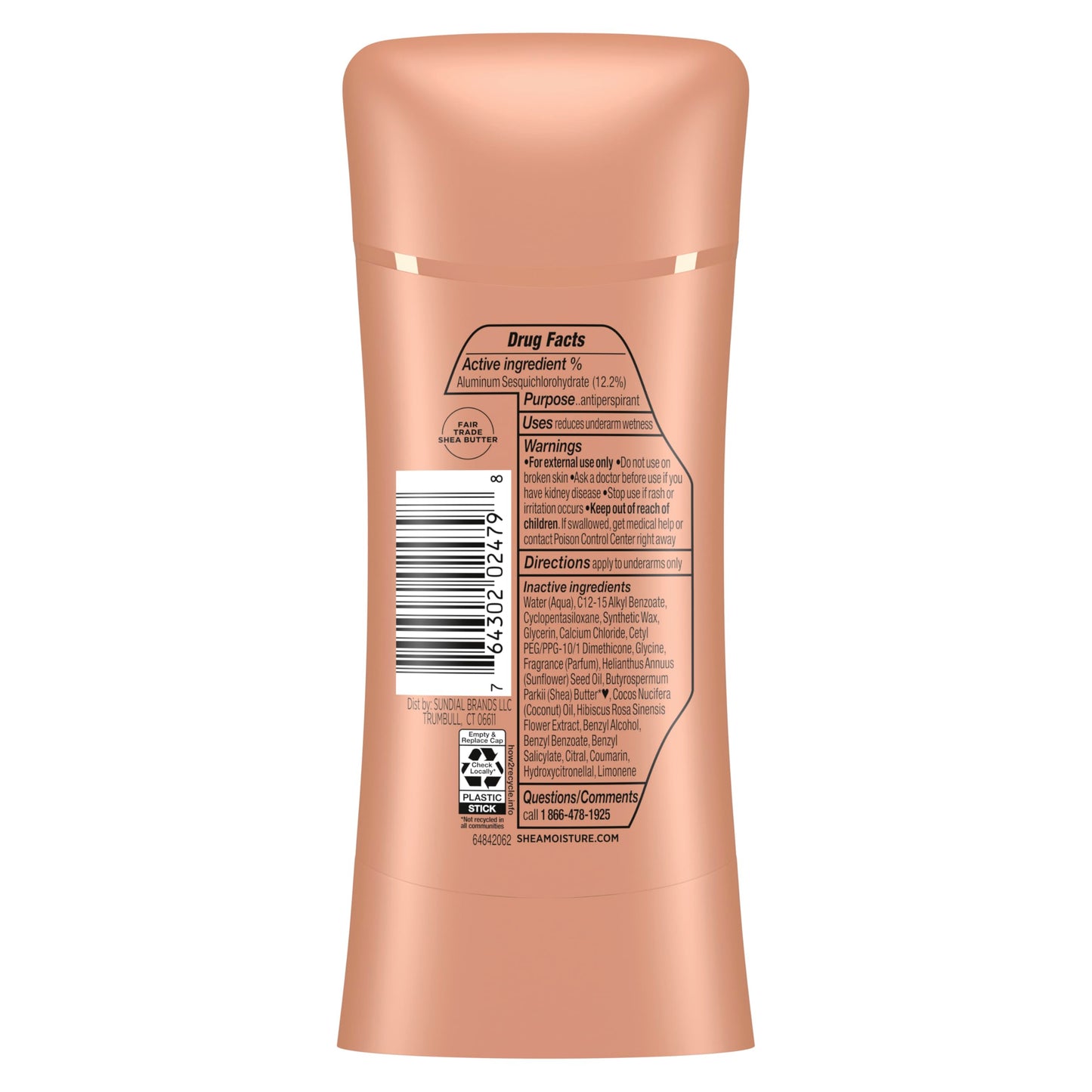 SheaMoisture Antiperspirant Deodorant Stick Fresh Coconut & Hibiscus 2 Count for 48HR Sweat & Odor Protection with No Parabens & No Mineral Oil 2.6 oz