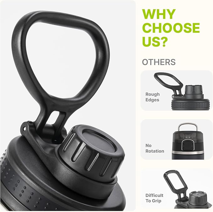 Kids Insulated Water Bottle-16 oz Stainless Steel Vacuum Wide Mouth Sports Flask with Silicone Boot-Reusable Metal Leak Proof Travel Water Bottle for Girls Boys, BPA-Free(Black)