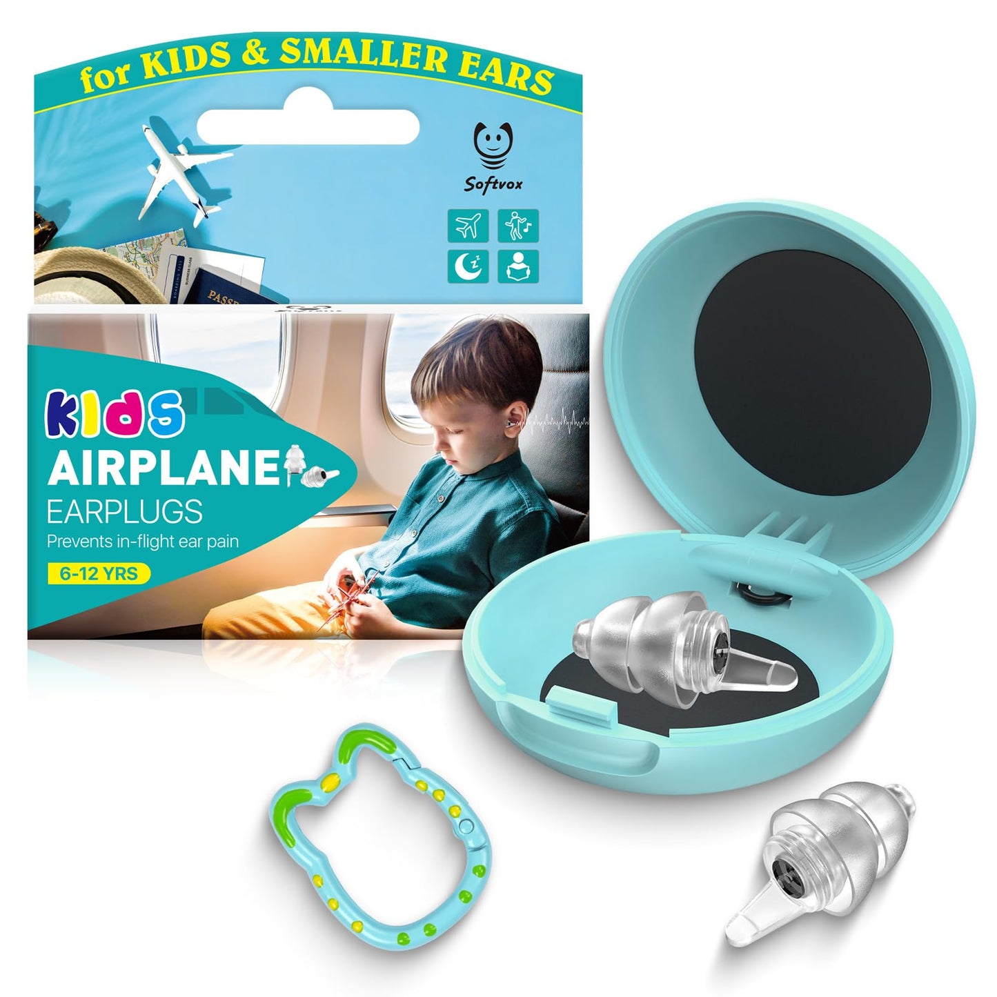 Ear Plugs for Airplane Pressure Relief & Preventing Ear Pain - Flying Travel Essentials - Comfortable Reusable Plane Earplugs for Adult/Kids 12+ Charcoal Black