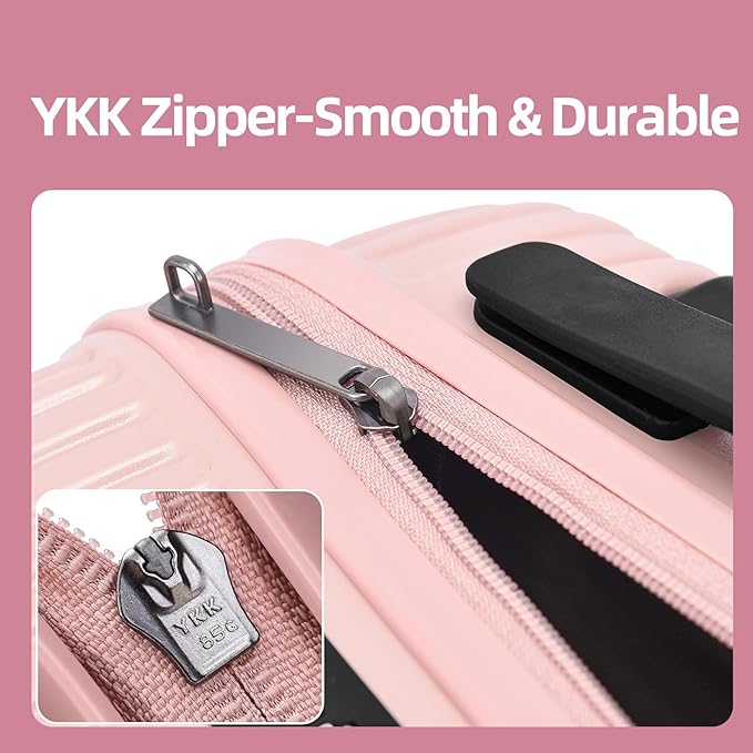 19 Inch Suitcase Hand Luggage with Front Pocket for 15.6" Laptop, 35 * 23 * 55cm, 43L, Ligthweight ABS+PC Hardshell Carry On, TSA Lock & YKK Zippers with HINOMOTO 360° Wheels, Pink