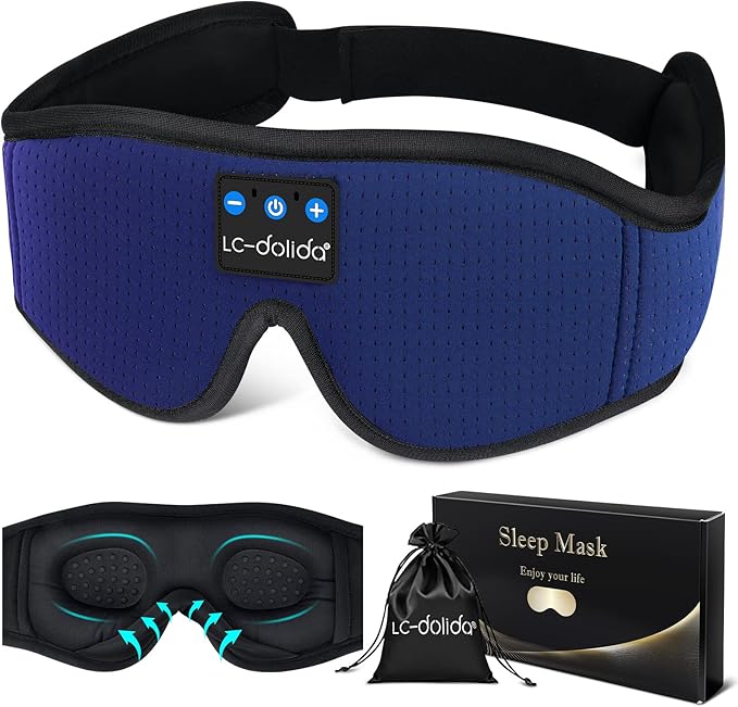 LC-dolida Sleep Headphones, Sleep Mask Bluetooth Wireless Music Eye Mask, Sleeping Headphones for Side Sleepers Sleep Mask with Bluetooth Headphones Ultra-Thin Stereo Speakers Perfect for Sleeping