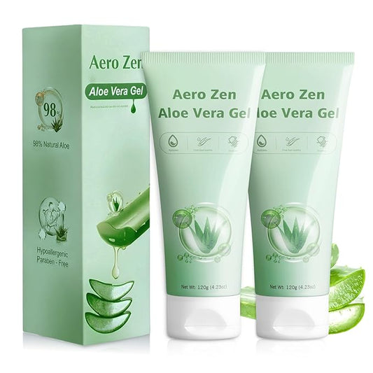 Aero Zen 98% Organic Aloe Vera Gel-2 Pck, Natural Moisturizing Pure Aloe for Face and Arms, Soothing & Hydrating Aloe Gel for Sunburn Relief and Deep Skin Nourishment,
