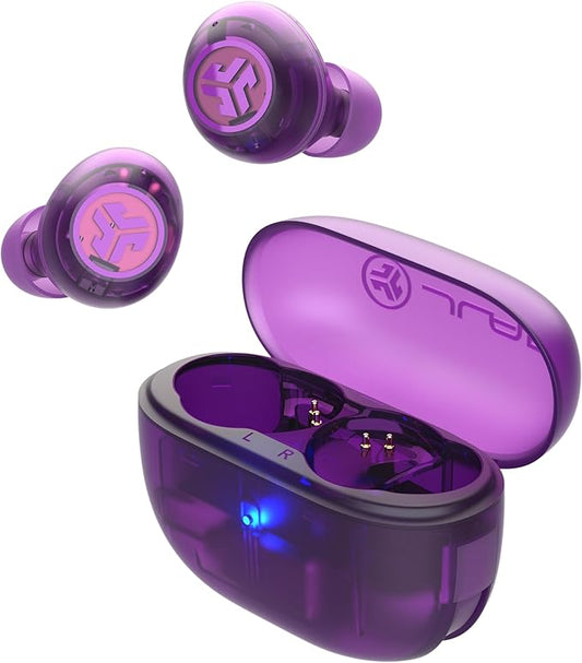 JLab Go Pop ANC True Wireless Earbuds & Charging Case, Transparent Purple, Active Noise Cancelling, 10mm Drivers, Dual Connect, Customize Your Sound with App, Be Aware Mode, MEMS Microphone