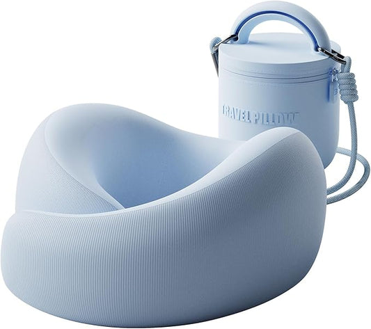 Travel Pillow - Memory Foam Neck Pillow Airplane, Neck Travel Airplane Pillow for Long Flight, 360º Support Plane Pillow, Machine Washable (Blue)