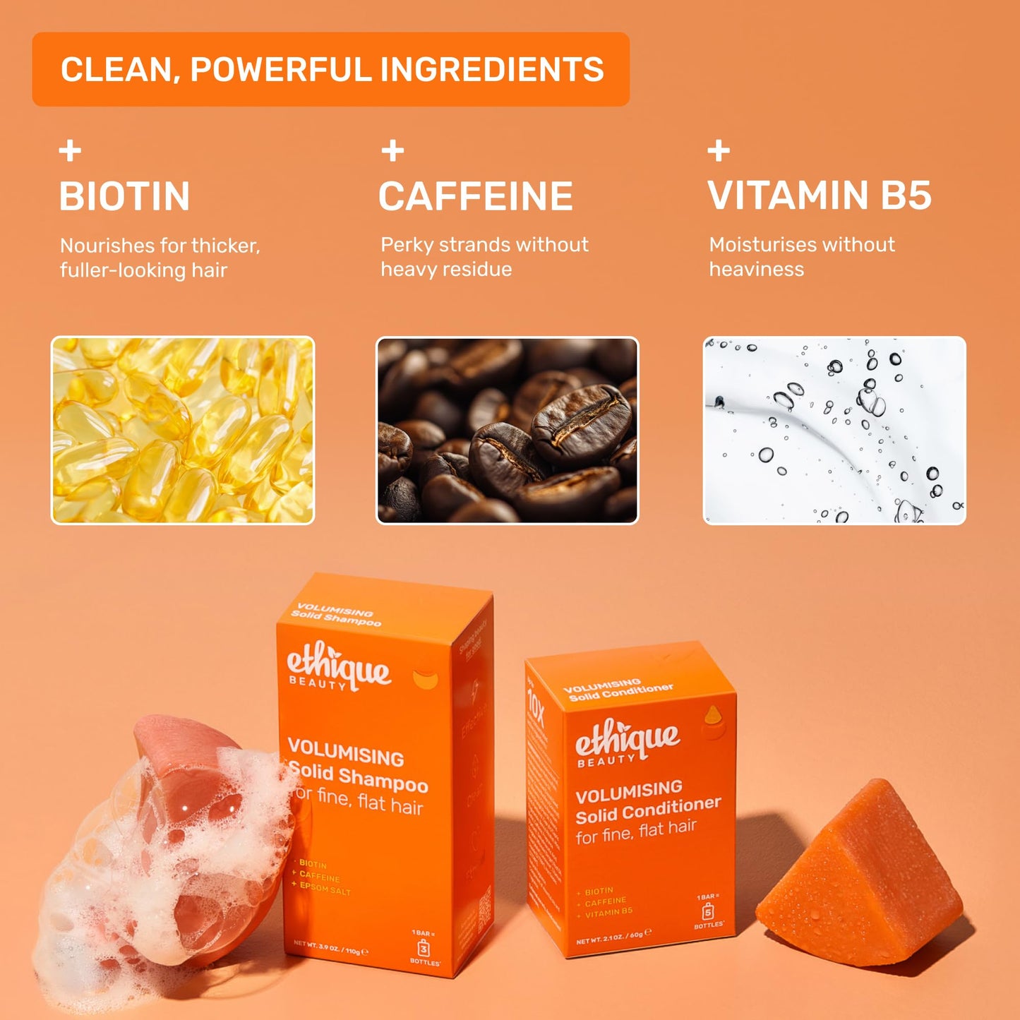 Volumizing Conditioner Bar with Biotin for thin, fine hair - Plastic-Free, Vegan, Cruelty-Free, 2.12 oz