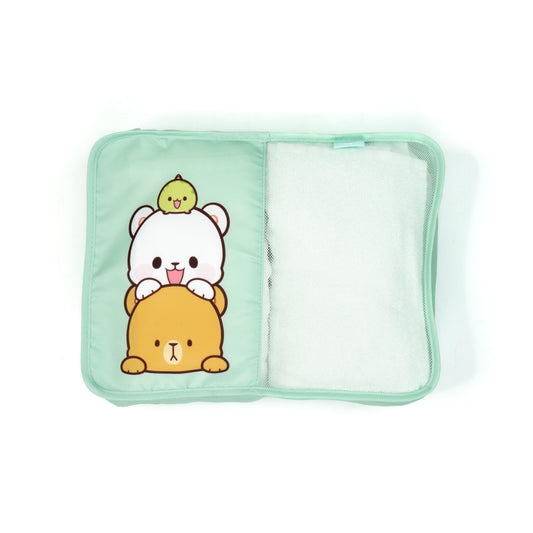 Milk and Mocha Travel Packing Cubes Set Authorized Milkmochabear Merchandise Pack of 4 Cute Adorable Multiple Sizes Polyester Storage Organizer for Luggage Suitcase Backpack Bags