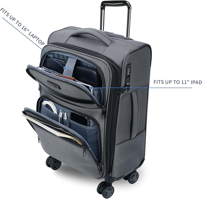 KROSER Softside Expandable Carry On Luggage with Spinner Wheels & Built-in TSA Lock, Durable Suitcase Rolling Luggage with USB Port, Carry-On 20-Inch, Grey