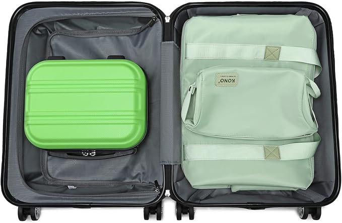 Kono Luggage Set 4 Piece Carry On Hardside Luggage with TSA Lock Spinner Wheels Carry On Suitcase Apple Green
