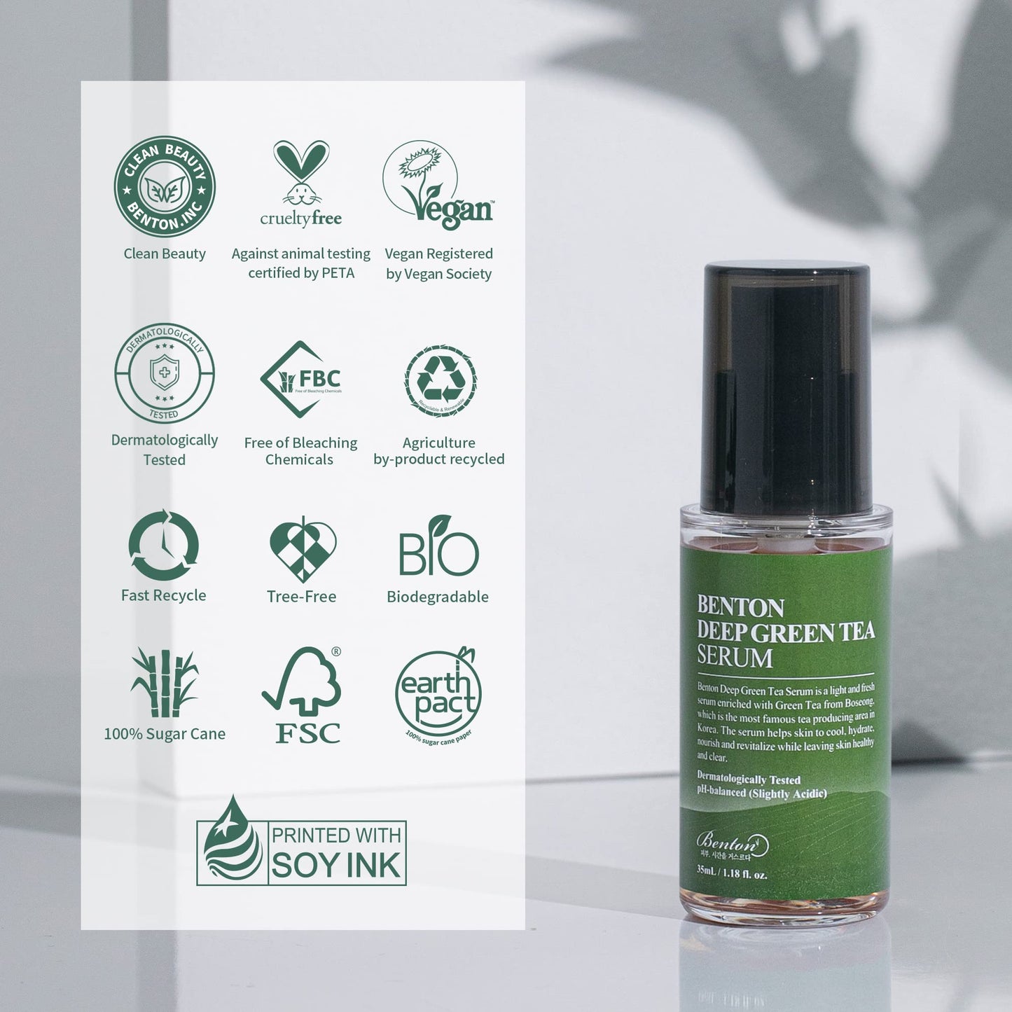 BENTON Deep Green Tea Serum 30ml (1.01 fl.oz.)_new - Nourishing & Hydrating Facial Serum for Oily and Sensitive Skin, Skin Soothing