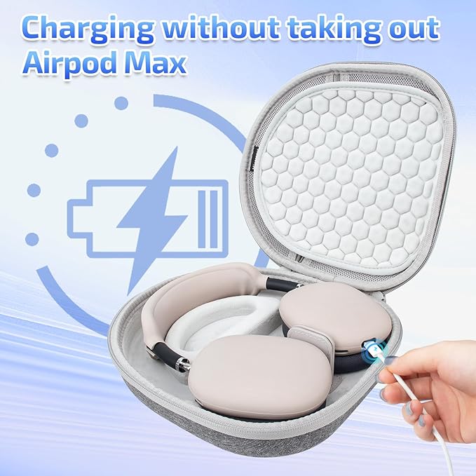 AirPod Max Case with Sleep-Mode Charging Function, Protective Travel Bag for Apple Over-Ear Headphones (Gray)