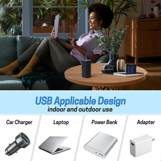 Rican Car Diffuser, Black Car Humidifier,Flame Diffuser for Essential Oils - Mini Portable Humidifier Cool Mist,100ml Colorful Air Aroma Diffuser,Aromatherapy Diffuser for Home Office