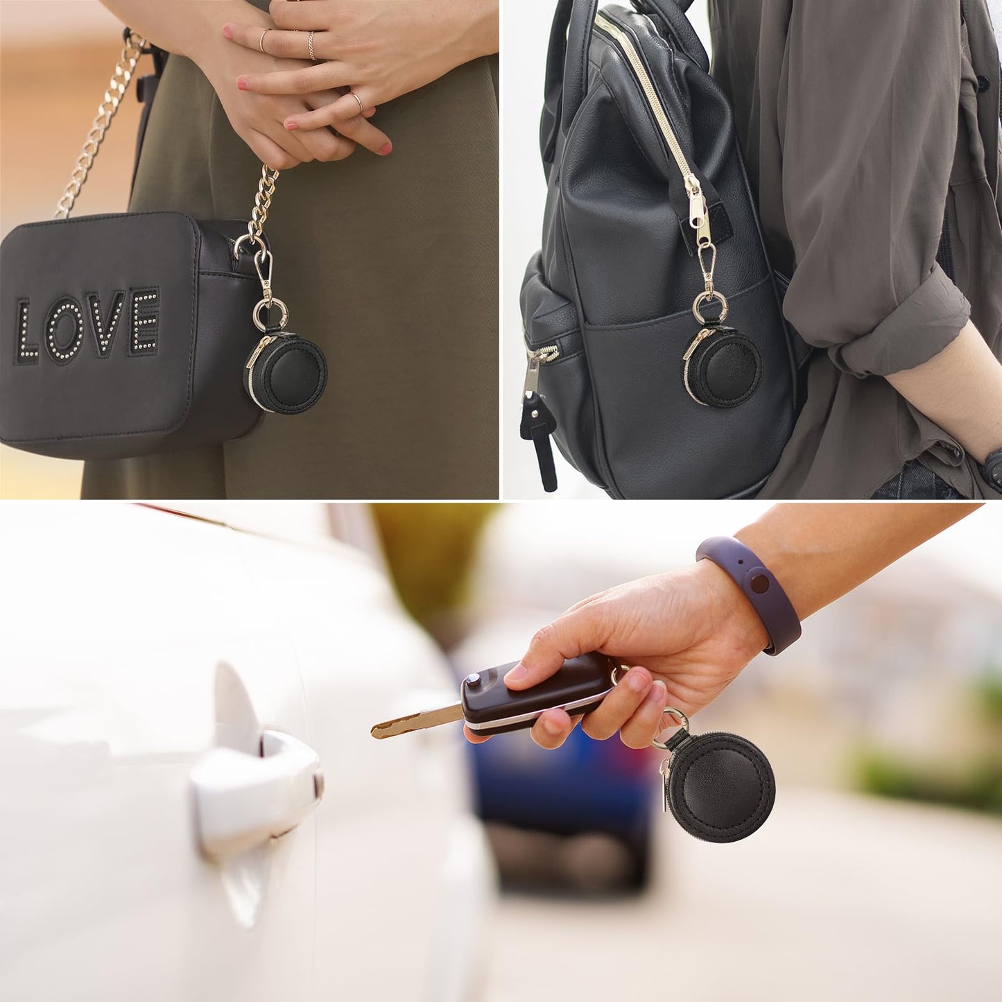 KUKUVR Jewelry Ring Holder Box with Keychain, Portable Gym Jewelry Storage Box Case, Small Travel Ring Earring Stud Necklace Storage Case (Black)