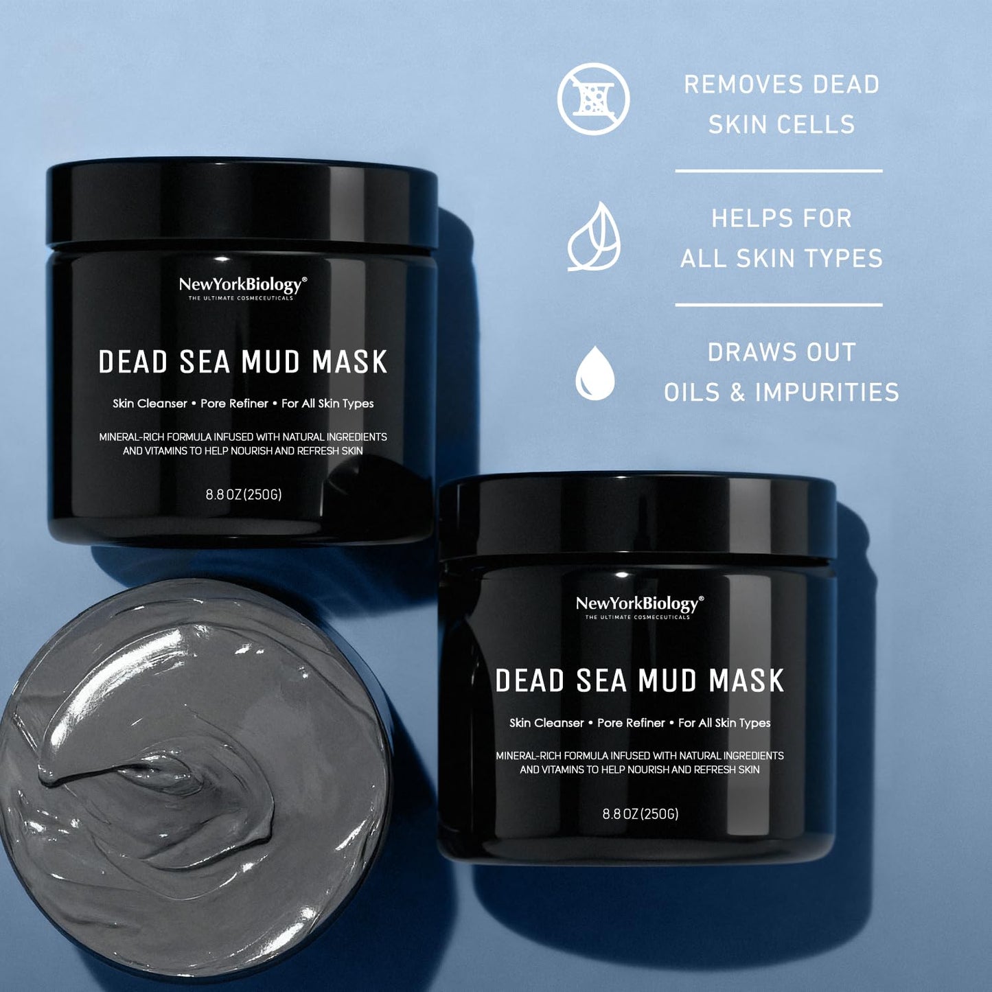 New York Biology Dead Sea Mud Mask for Face and Body | Spa Quality Pore Refiner for Oily Skin | Natural Skincare for Women & Men | Tighten Skin for A Healthier Complexion | 8.8 oz