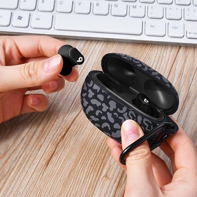 AIRSPO Silicone Case Compatible with Beats Studio Buds Case 2021 Soft Protective Cover for Beats Wireless Earbuds with Keychain (Black Leopard)