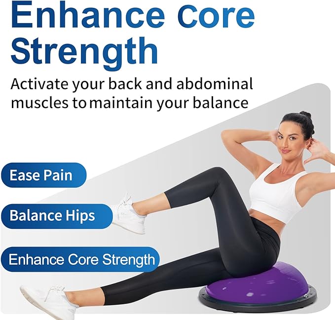 Balance Ball Trainer-Half Ball for Yoga with Resistance Band and Foot Pump, Improve Workout Half Balance Ball,Exercise Balance Ball for Stability Training and Home Gym