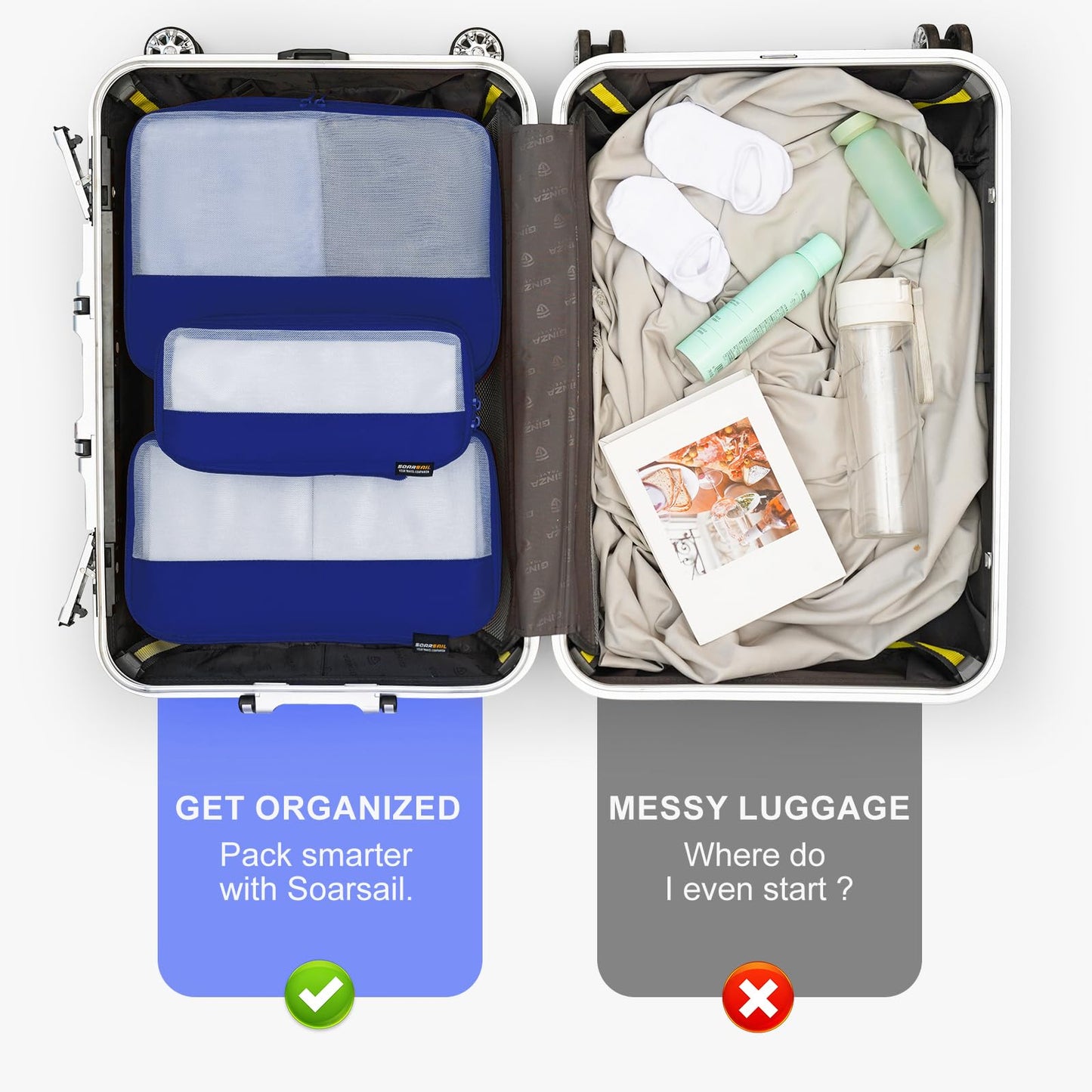 4 Set Compression Packing Cubes for Travel, Suitcases and Backpack Space Saving Organizers (Dark Blue)