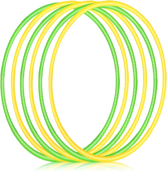 6 Pcs Exercise Hoop Detachable Fitness Rings Adjustable Plastic Toy Fitness Hoop Playground Toys Colored Circles for Teens Games Gymnastics Agility, 28 Inch(Green, Yellow)
