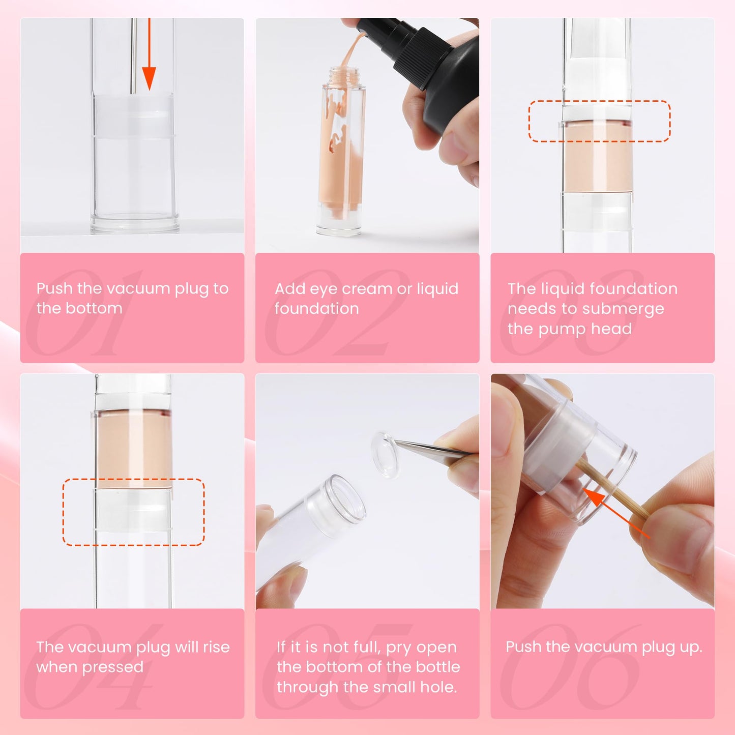 Liobelon 15 Piece Airless Pump Bottles, Empty Refillable Airless Pump Jars, Travel Size Dispenser Vacuum Eye Cream Bottle, Mini Travel Bottles for Lotion Toiletries Liquid Toner Sample, 5ml 10ml 15ml