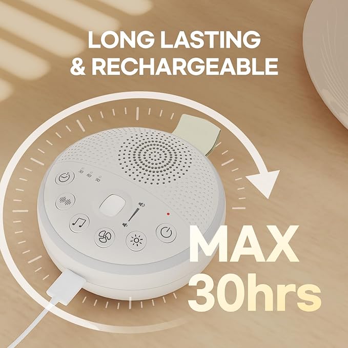 HuBDIC HubiCare White Noise Machine, Portable Sound Machine with 21 Soothing Sleep Sounds, Long-Lasting Battery, Gentle LED Mood Light, Travel-Friendly Sleep Aid for Newborns, Children
