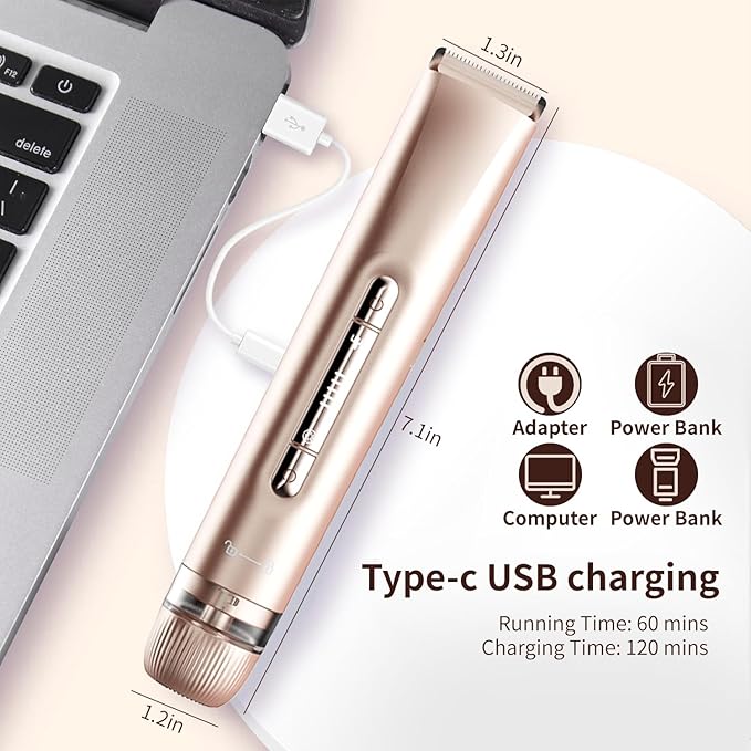 2-in-1 Electric Shaver & Bikini Trimmer for Women - Painless Electric Razor for Face,Body & Intimate Areas,Cordless Wet/Dry Shaver with Dual Blades,Waterproof for Shower&Travel(Gold)