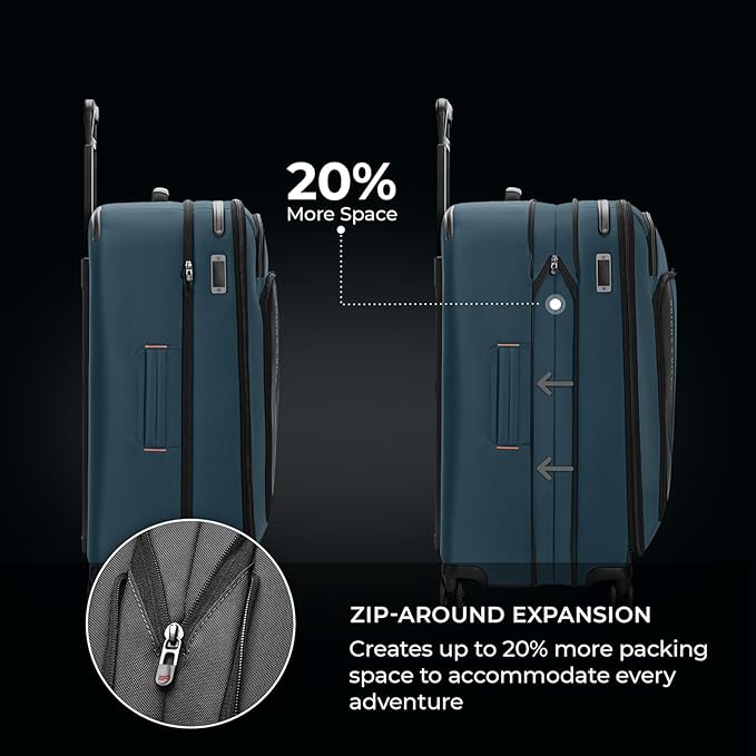 Briggs & Riley 29" Large Expandable Spinner - Checked Luggage for Travel, Suitcases with Wheels, Softside Rolling Bag for Men & Women - ZDX Collection, Ocean