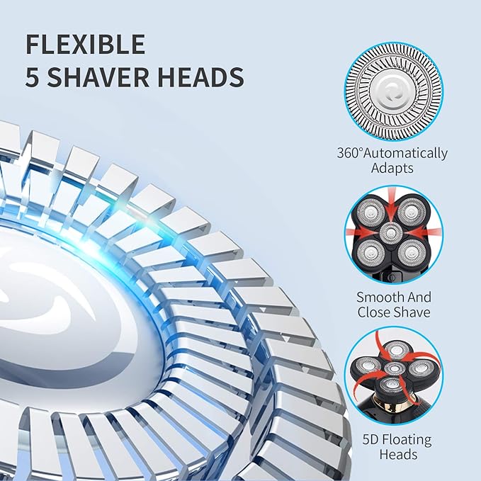 4 in 1 Electric Head Shaver Set - Bald Shaver, Wet & Dry, Cordless, with Nose & Ear Trimmer, Facial Cleansing, Rechargeable, IPX6 Waterproof