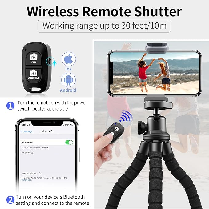 Aureday Phone Tripod, Flexible Tripod for iPhone and Android Cell Phone, Come with Wireless Remote and Clip for Video Recording/Vlogging/Selfie