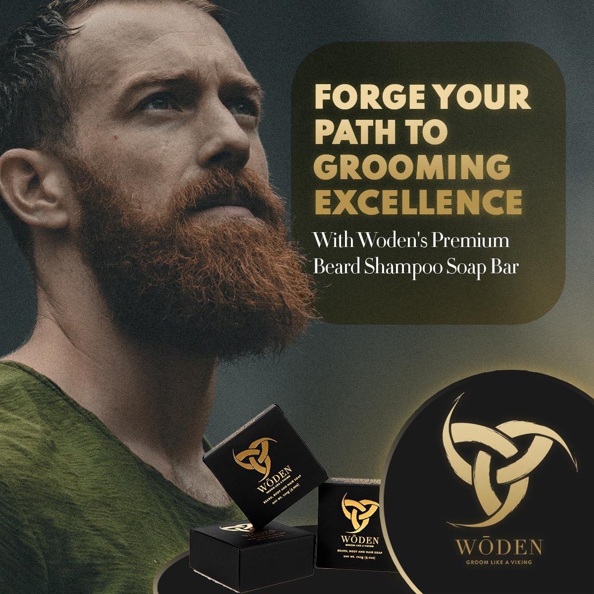 Woden Men's Natural Soap Bar - Beard, Body and Hair Soap 120g| Groom like a Viking | Spicy Wood Fusion | Fenrir | Woden