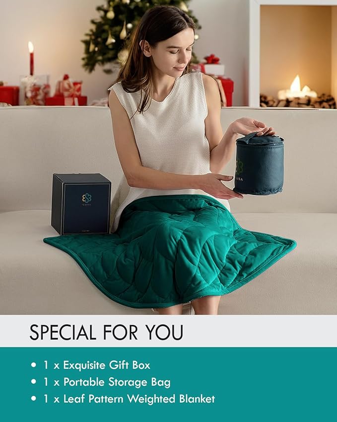 Kaisa Weighted Lap Blanket 3 lbs 23" x 29", Cozy Luxury Crystal Velvet Small Weighted Blanket for Adults, Portable Travel Weighted Blanket for Relaxation, All-Season Blanket, Machine Washable, Green