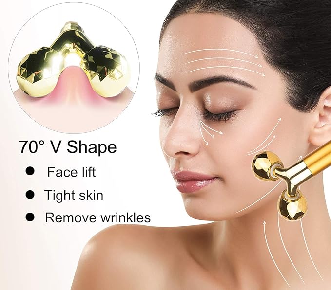 Amirce Face Massager Roller Golden 3D Roller Electric Facial Roller and T Shape Facial Roller Massager Kit Face Rollers