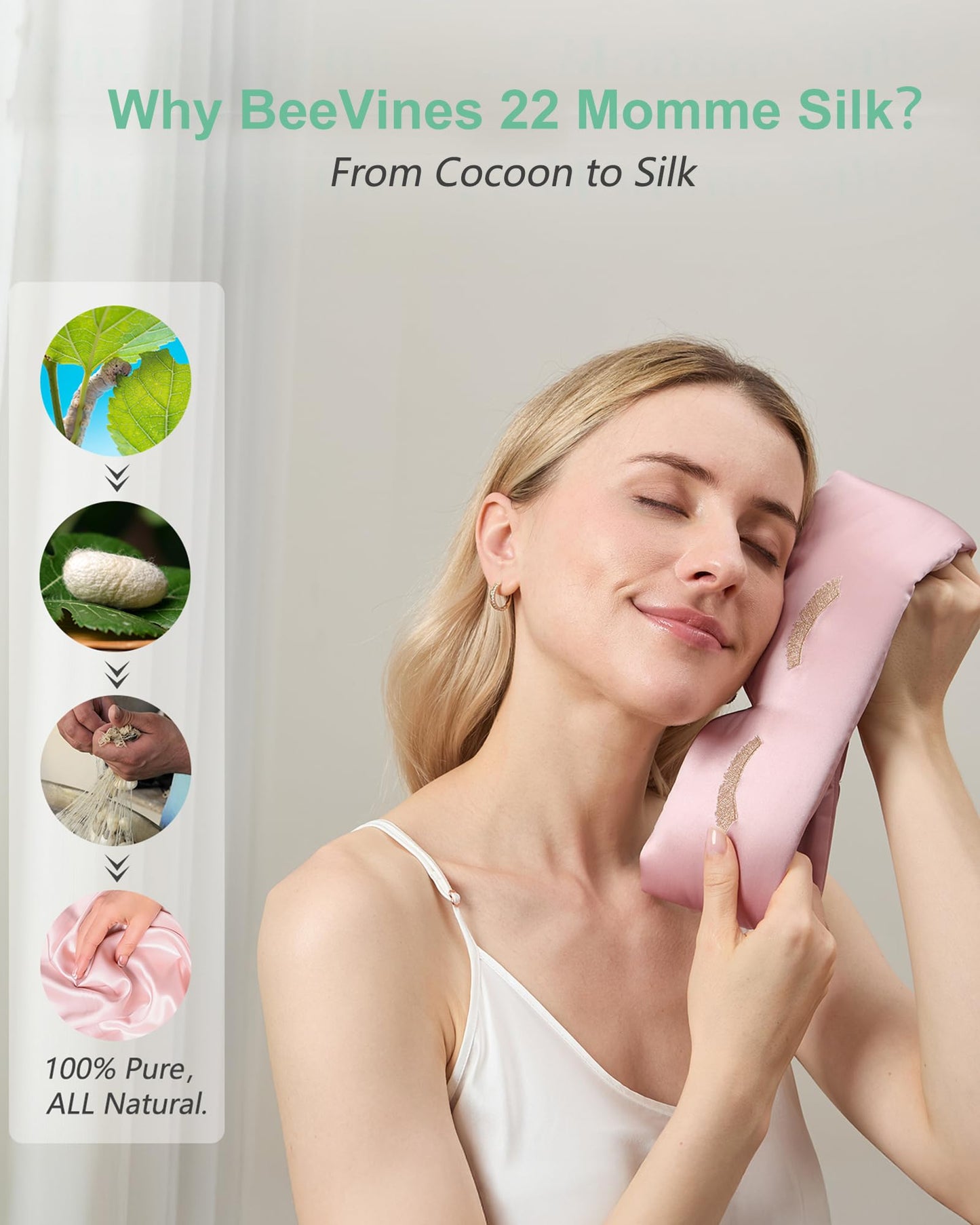 BeeVines 100% Pure Silk 3D Contoured Eye Mask, 22 Momme Mulberry Sleep Mask for Men & Women, Large Size Blindfold for Lash Extensions, Face-Hugging Eye Masks for Sleeping, Travel & Yoga