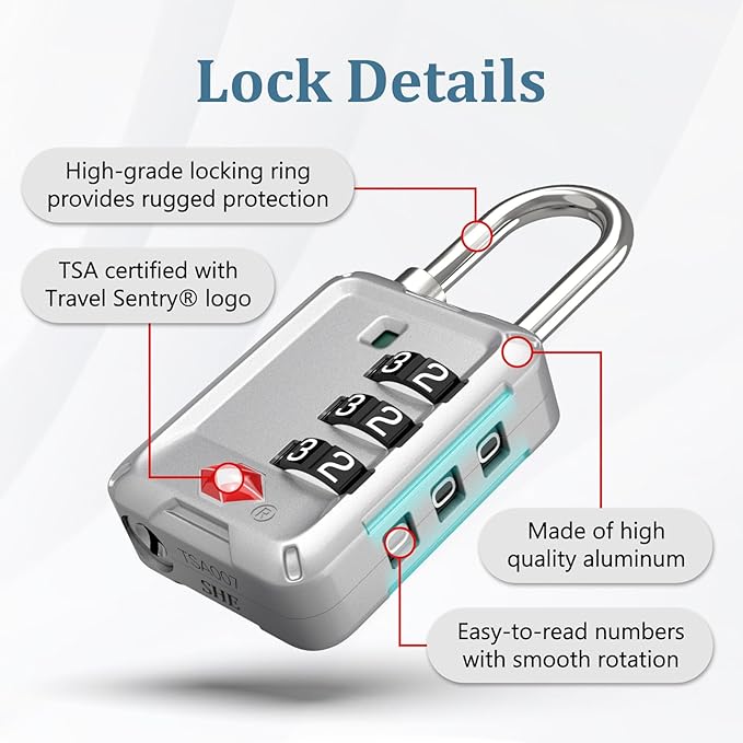 Joyway Luggage Locks TSA Approved, Travel Lock with Zinc Alloy Body, Open Alert, Easy Read Dials, for Travel Suitcase, Bag, Backpack, Tent, Fence, Lockers
