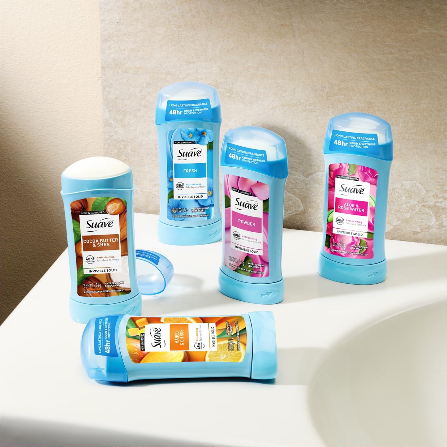 Suave Antiperspirant Deodorant for Women, Wild Cherry Blossom + Sweet Pea & Violet Variety 4-Pack – Anti-Staining Invisible Solid Sticks, Talc-Free, 2.6 Oz Ea