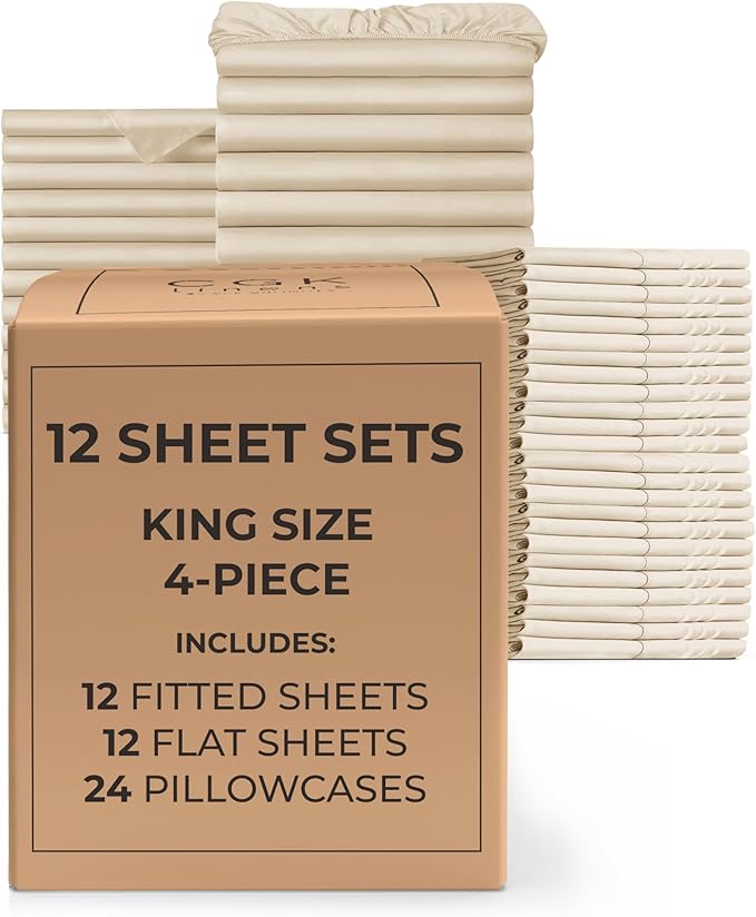 Bulk Case Pack of 12 Massage Sheet Sets - King Size - Wholesale for Hotels & Airbnbs - Exceptional Value - Wheat