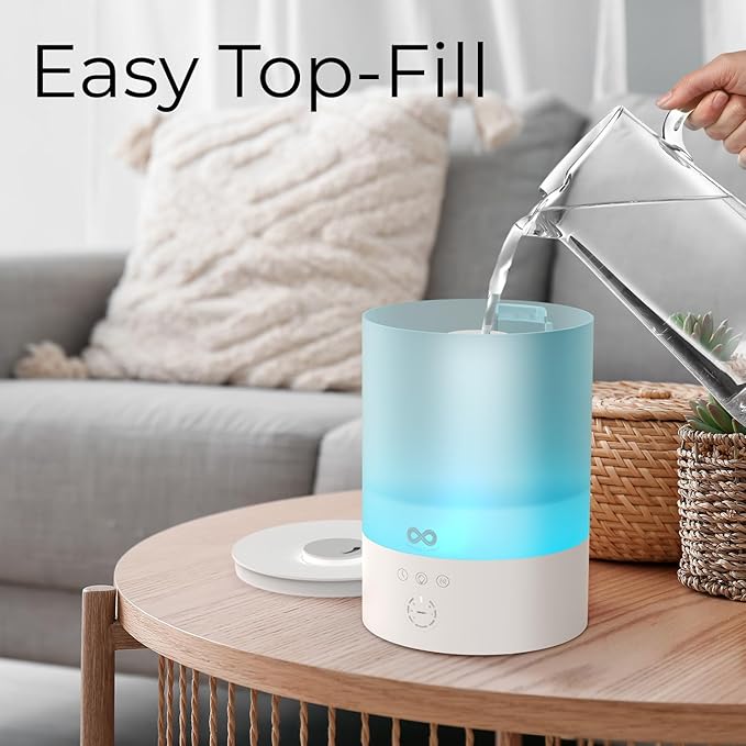 Everlasting Comfort 2.5L Top Fill Humidifiers for Bedroom, 2.5L - Quiet Easy to Fill & Clean, 24HR Runtime, Night Lights, Timer, Ultrasonic Cool Mist Humidifier, Auto Shut-Off, Essential Oil Diffuser