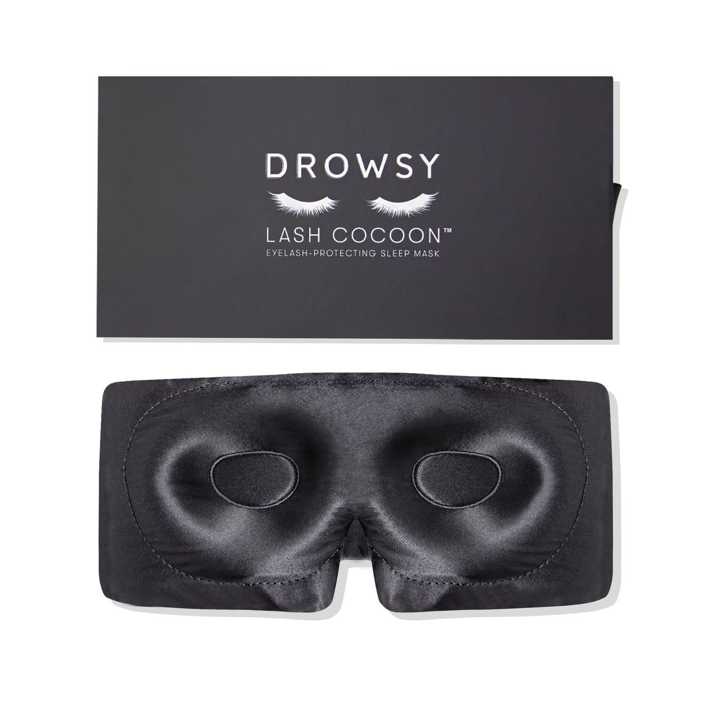 DROWSY Eyelash Protecting Silk Sleep Mask for Natural Lashes & Extensions. Deep Eye Cups, Zero Pressure, Total Blackout, Full Wraparound (Moonlight Shadow)