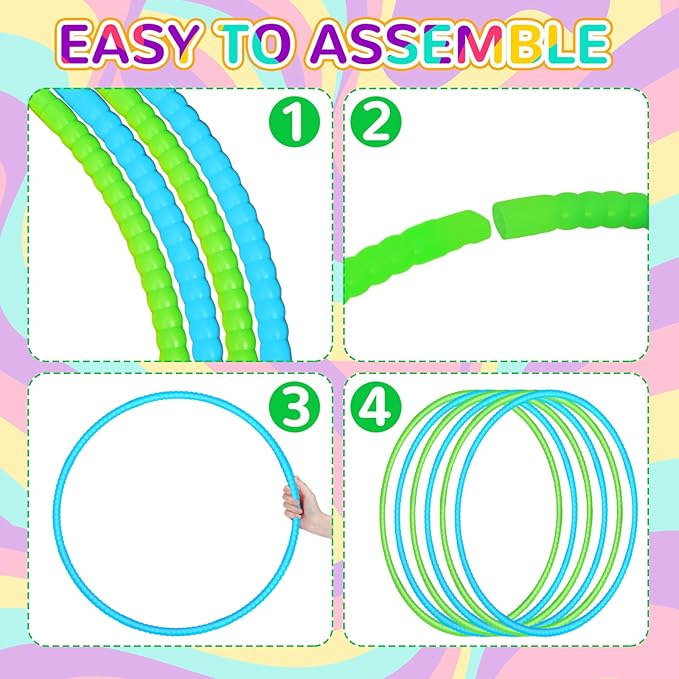 6 Pcs Exercise Hoop Detachable Fitness Rings Adjustable Plastic Toy Fitness Hoop Playground Toys Colored Circles for Teens Games Gymnastics Agility, 28 Inch(Green,Blue)