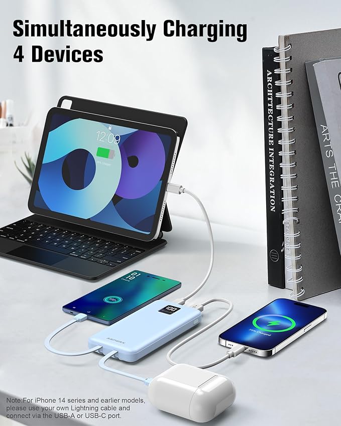 AsperX 2-Pack 10000mAh Portable Charger with Built-in Cables, USB C Output Power Bank Fast Charging, LED Display External Battery Pack for iPhone, Android, Google LG and Heated Vest