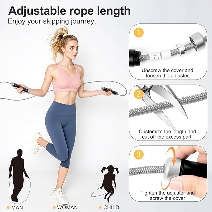 1LB Weighted Jump Ropes for fitness Women Men, Aluminum Handles for MMA, Boxing, CrossFit, Weight-loss Workouts, Tangle-Free Ball Bearing Rapid Speed Skipping Jump Rope with Adjustable 9mm Cotton & PVC Cord