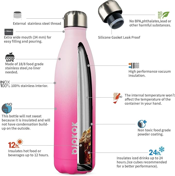 BJPKPK 25oz Insulated Stainless Steel Water Bottles,Sports Water Bottles Keep Cold for 24 Hours and Hot for 12 Hours,Cherry Blossom