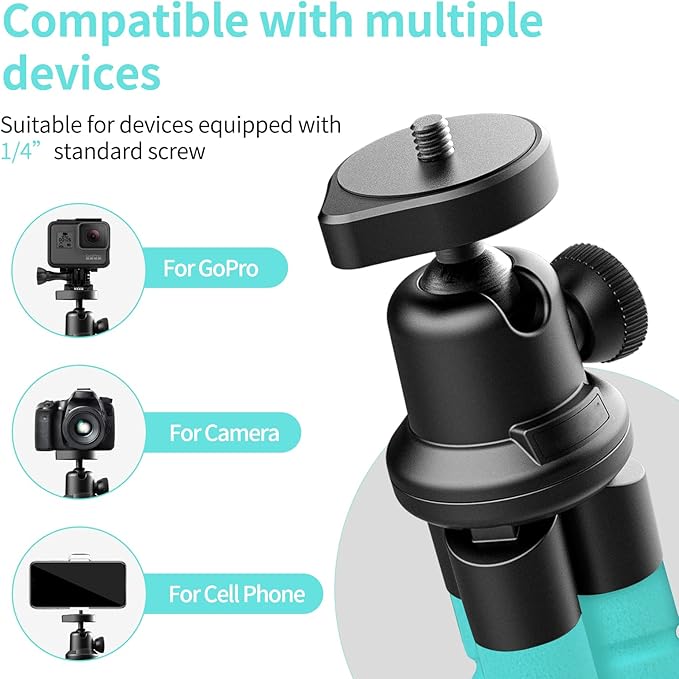 Aureday Phone Tripod, Flexible Tripod for iPhone and Android, Portable with Wireless Remote and Clip for Video Recording/Vlogging/Selfie (Blue)