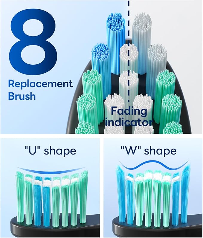 Bymore Electric Toothbrush for Adults,Travel Sonic Toothbrush with 8 Replacement Heads, Ultra Clean Rechargeable Toothbrush Portable One Charge for 330days 5 Modes 2mins Timer-Black