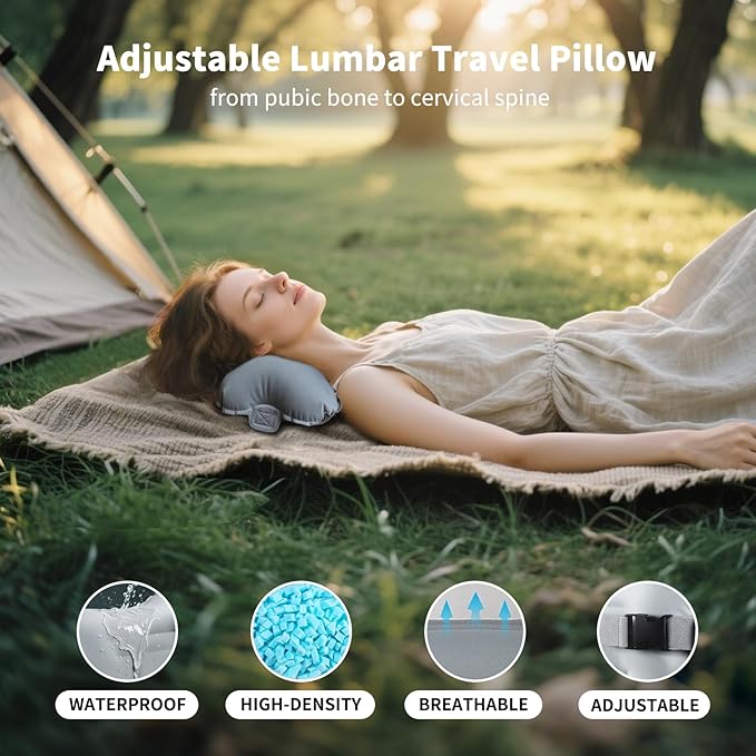 Mixtrend Travel Lumbar Pillow Inflatable Lumbar Support Pillow with Memory Foam, Back Support Pillow for Airplane Long Flight, Essential Travel Support Pillow for Women Men Kids