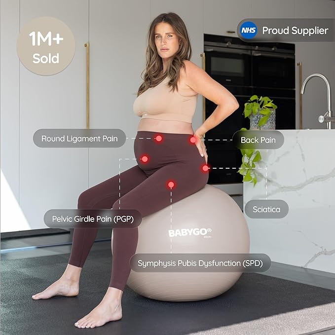 BABYGO Birthing Ball - Pregnancy Yoga Labor & Exercise Ball & Book Set Trimester Targeting, Maternity Physio, Birth & Recovery Plan Included Anti Burst Eco Friendly