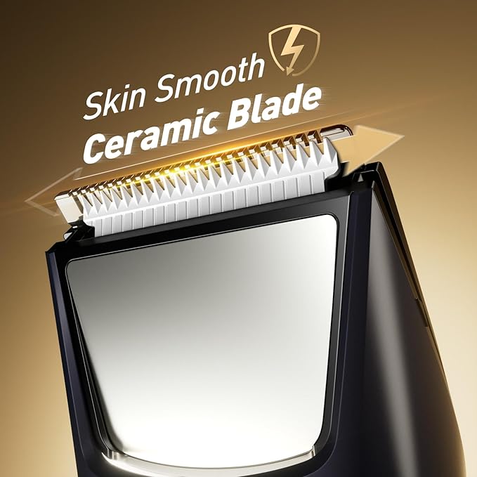 Body Hair Trimmer for Men: Pubic Hair Trimmer with Mirror & LED Light - Electric Ball Shavers with Ceramic Blades & Travel Lock - Body Groomer IPX7 Waterproof Wet or Dry Use for Groin/Legs/Chest